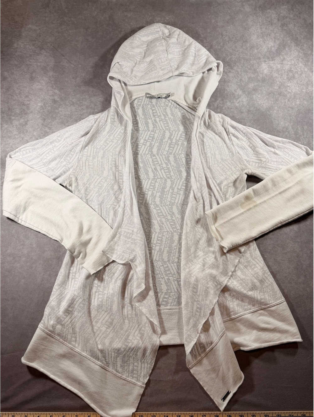 prAna Women's Medium Hooded Cardigan Sweater Cream White